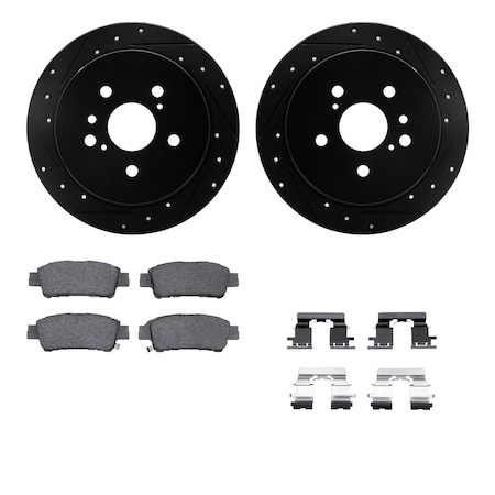 Dynamic Friction Co DFC Rotors-Drilled & Slotted-Black w/ 5000 Advanced Brake Pads Incl Hdw 8512-76189