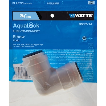 Watts 3/4'' x 3/4'' CTS 90 Deg. Quick Connect Plastic Elbow, 1/4 Bend 3517-14