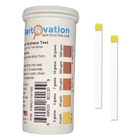 Bartovation Total Water Hardness Test Strips 0-500 ppm for Water Quality Tests [100 Strips] PWQ11V100