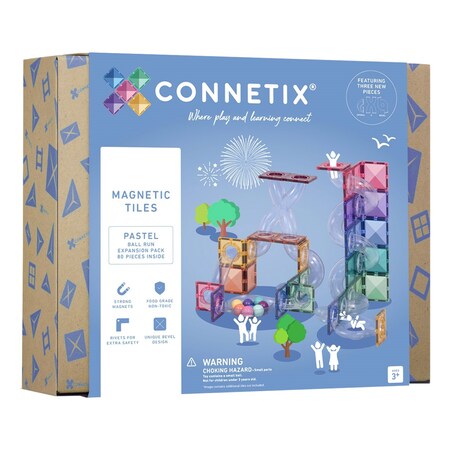 Connetix Magnetic Tiles Pastel Ball Run Expansion Pack, 80-Piece Set CT-P-00080-BR