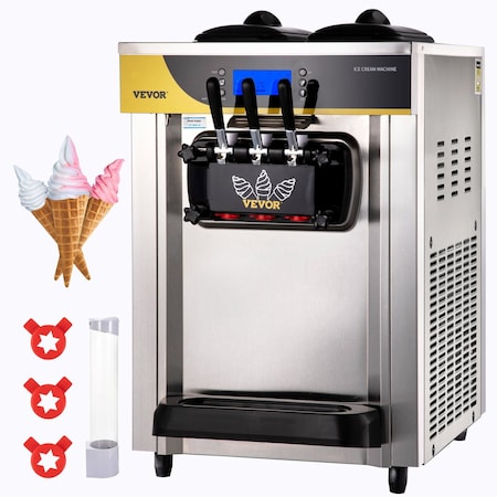 Vevor Countertop Soft Serve Ice Cream Maker 22-30L/H 2350W Frozen Yogurt Machine BJH288SR2JB-Y