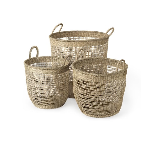 Homeroots Set of Three Natural Wicker Basket, 3PK 392159