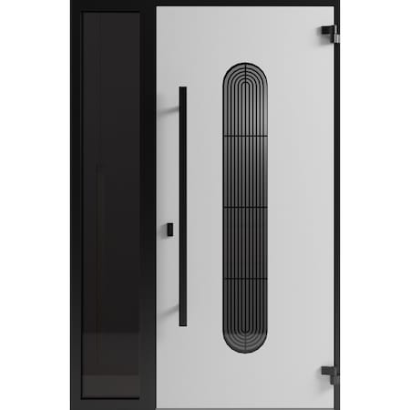 Vdomdoors Front Exterior Aluminum Door Ronex0521 Black Prehung Entry Steel Metal Modern Painted W36+14xH80 RONEX0521EXD-BLK-W36+14xH80-LH-I