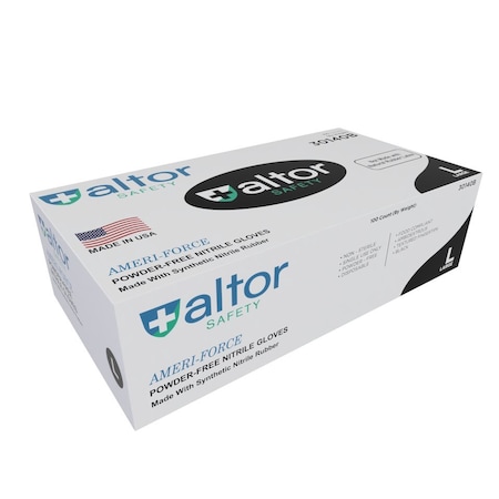 Altor Safety Disposable Gloves, 6 mil Palm, Nitrile, Powder-Free, L, 50 PK, Black 30145B