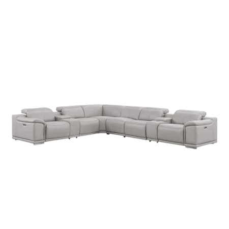 Homeroots Ash Gray Leather Modular L Shaped Eight Piece Corner Sectional With Console 643922