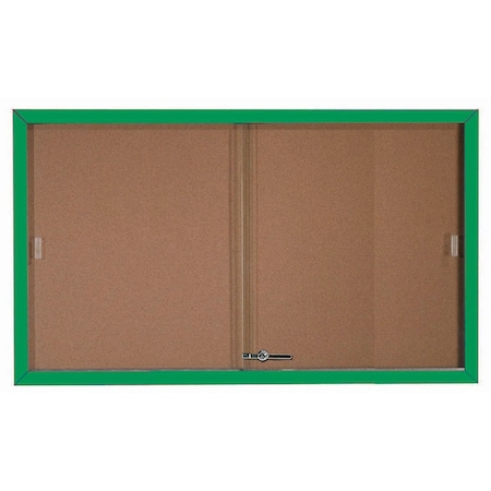 Aarco Enclosed Bulletin Board w/ Al Frame Sliding Doors, Powder Coated Green, 36''Hx60''W SBC3660G