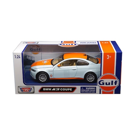 Motormax Toy 124 BMW M3 Coupe with Gulf Livery Diecast Model Car Light Blue with Orange Stripe 79644