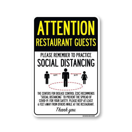 Signmission PSA Restaurant Guests Practice Social Distancing 14in X 10in Wall Graphic, OS-NS-RD-1014-25409 OS-NS-RD-1014-25409