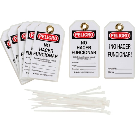 Brady Lockout Tagout Tag PELIGRO Polyester 5.75 x 3  Black, Red on White 10/PK, 10PK 65437