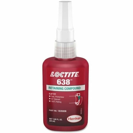 Loctite Retaining Compound, 638 Series, Green, Liquid, High Strength, 50 mL Bottle 1835936