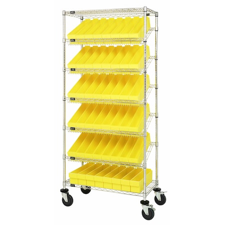 Quantum Storage Systems WIRE SHELVING UNIT W/48 YELLOW BINS MOBILE MWRS-7-604YL