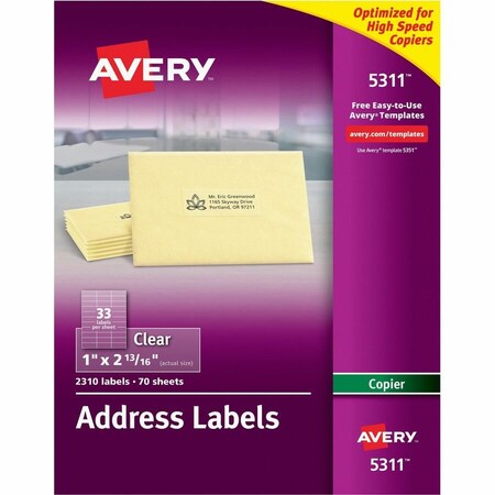 Avery Dennison Avery, COPIER MAILING LABELS, COPIERS, 1 X 2.81, CLEAR, 70PK 5311