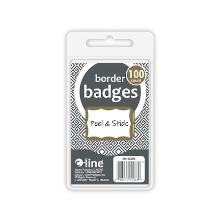 C-Line Products 3-1/2" x 2-1/4" Gold Border Self-Adhesive Name Tags, 100/BX, 10BX/CT 92266-CT