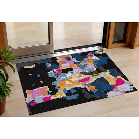 Homeroots 3' X 5' Black Blue And Pink Abstract Washable Indoor Outdoor Area Rug 599538
