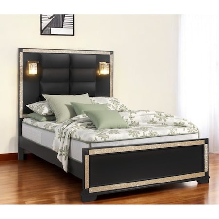 Homeroots Black And Gold Faux Crystal Bling Wood And Upholstery Lighted Full Bed Frame 564758