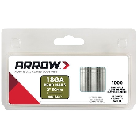 Arrow Lock Brad Nail, 2 in L, Galvanized Steel, Round Head, Round Shank, Chisel Point BN1832CS