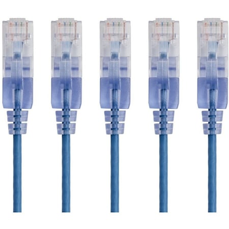 Monoprice Slim Cat6A Patch Cable, 5 Pack, 1 ft.Blue 15126