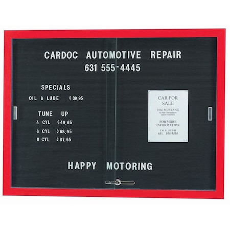 Aarco Enclosed Directory Board w/ Al Frame Sliding Doors, Black Felt, Powder Coated Red, 36''Hx48''W SDC3648R