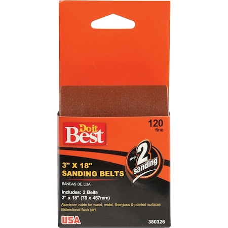 Do It Best 3''x18'' 120 Grit Hvy Dty Sanding Belt, 2PK 380326GA