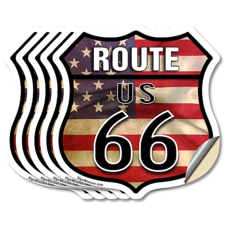 Signmission Route Us 66 Flag, 6 inch X 6 inch, Vinyl Decal, 5PK SHI-D-5PACK-6-483