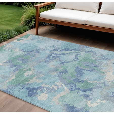 Homeroots 9' X 12' Blue And Teal Blue Abstract Washable Indoor Outdoor Area Rug 609838