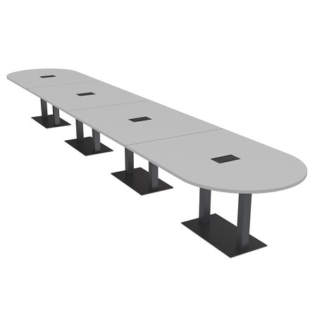 Skutchi Designs Racetrack Conference Table With Power, 48 in W, 264 in L, Grey HAR-RAC-48X264-DOU.BK-U779-EBLK