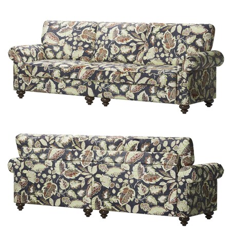 Homeroots 76" Sage Navy Blue Burgundy And Off White Upholstered Floral Sofa 719573