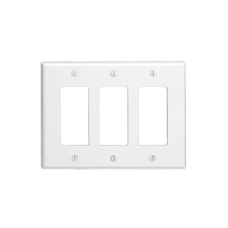 Leviton Decora Wallplate, Midway Size, Gang 3, White 80611-W