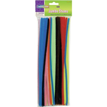 The Chenille Kraft Co Chenille Kraft  Jumbo Stems- 12" x 6mm- Metal Wire- Polyester- Assorted, 100PK 7110-01