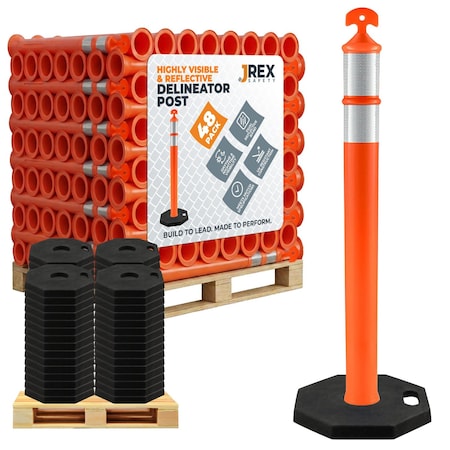 Jrex Safety 42 in T-Top Orange Traffic Delineator Post with 13 LB PVC Base, Half Pallet 48 DLTB-JR-ORG-42-HP48