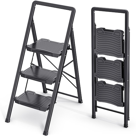 Wrightmaster 3.4 ft. Metal Folding Step Ladder, 8 ft. Reach, with Safety Lock Design 800 lb. Load Capacity ZOR-WK21A-3-DF