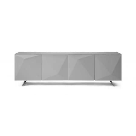Homeroots 94in Gray Wood And Glass Carved Geometric Sideboard 372107