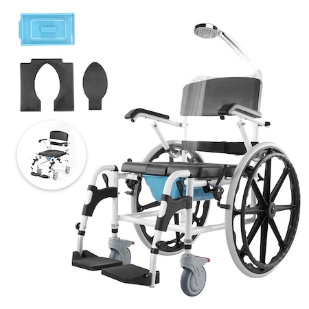Vevor Shower Wheelchair 17.5in Al Alloy Commode Bathroom Wheelchair for Disabled HFK-3301-24
