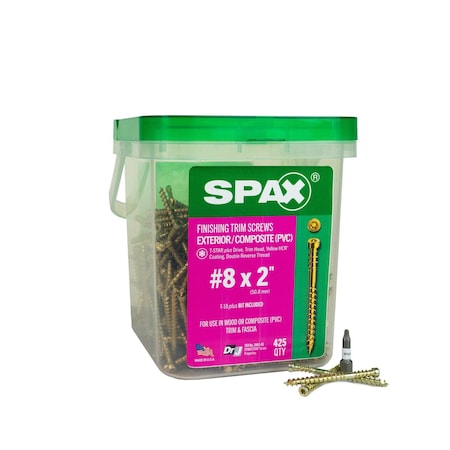Spax #8 x 2 in Wood Composite Double Thread Screws Powertrim Trim Head T-Star Plus Pail, 425PK 3241870400508