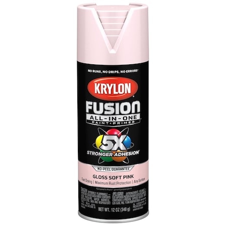 Krylon 12 Oz K02717007 Pink Blush Fusion All-In-One Paint & Primer Spray Paint, Gloss K02716007