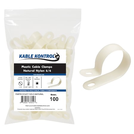 Kable Kontrol Cable Clamp, Nylon 6/6, 1-1/2 in Bundle Dia., Natural, 1.96 in L, 100 PK CCUC9-150-C-NATURAL