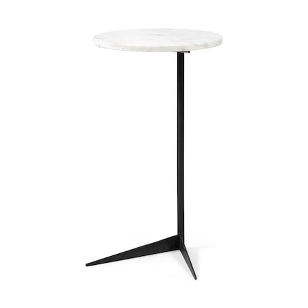 Homeroots 27" Black And White Marble Round End Table 380695