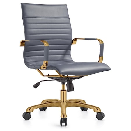 Leisuremod Harris Faux Leather Office Chair with Gold Frame, Grey HOG19GRL