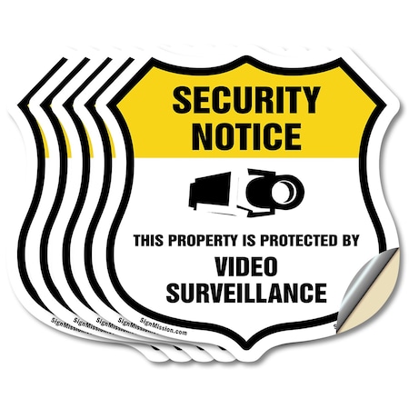 Signmission Security Notice Shield Sign This Propert, 4 inch X 4 inch, Vinyl Decal, 5PK SHI-D-5PACK-4-461