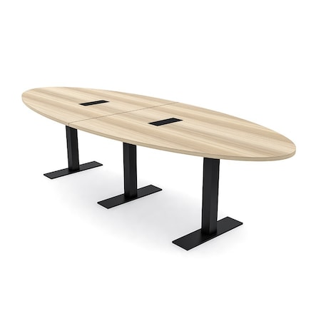 Skutchi Designs 10ft Oval Conference Table With Power | Harmony Series | 8 Person Meeting Room Table HAR-OVL-48X120-T.BK-K525-EBLK