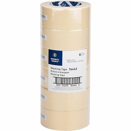 Business Source Tape, Masking, 2"x60yd, Krft, PK6, 2 in W x 60 yd L, Tan, 6 PK 16462PK