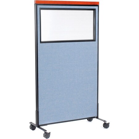 Global Industrial Interion Mobile Deluxe Office Partition Panel with Partial Window, 36-1/4"W x 64-1/2"H, Blue 694992MBL