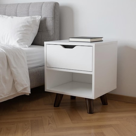 Homeroots 19" White Wood One Drawer Nightstand 543698