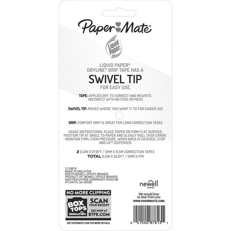 Paper Mate Translucent Dryline Grip Correction Tape, Assorted, 2PK PAP87813
