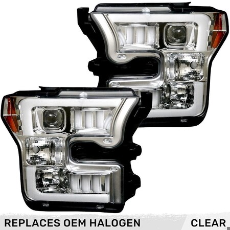 Recon Truck Accessories 15-17 F150/RAPTOR PROJECTOR HEADLIGHTS-CLEAR/CHROME DRIVER/PASSENGER 264290CLC