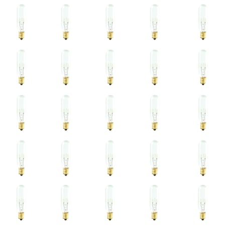 Bulbrite Incandescent Dimmable 15W Tubular T6 Bulbs, Clear, Candelabra E12 Screw Base, 2700K, 25PK 861164
