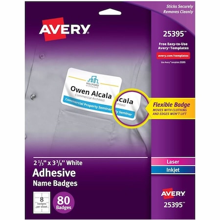 Avery Flexible Name Tag Stickers, White, PK80 25395