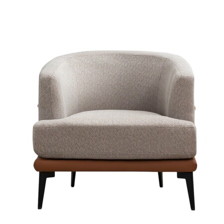 Homeroots 29" Beige Terra Cotta and Black Linen Upholstered Wood Barrel Chair 653113