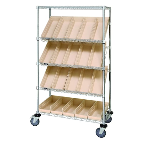 Quantum Storage Systems WIRE CART SLANT SHELVES W/ 20 BINS WRCSL5-63-1836-104IV