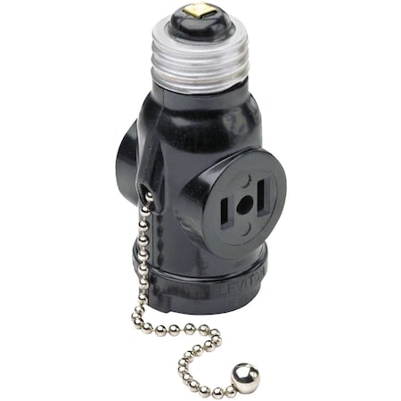 Leviton Black 125V Pull Chain Socket Adapter 007-1406
